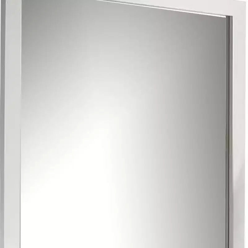Specchio da parete quadrato con cornice in legno bianco, vetro smussato, 40 pollici