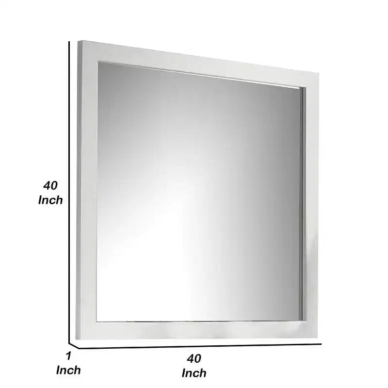 Specchio da parete quadrato con cornice in legno bianco, vetro smussato, 40 pollici