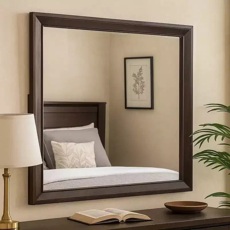 Royal Hampton Dresser Mirror, Beveled Glass, Espresso Brown Solid Wood Frame, 36x40