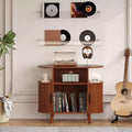 Record Player Stand with Storage and Charging Station, Round Vinyl Record Cabinet, Mid-Century Modern Turntable Table for Living Room, Bedroom