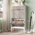 Slim 2-Door Shoe Cabinet with Flip-Down Drawers - Space-Saving Storage Organizer Holds 24 Pairs, Adjustable Shelves for Entryway, Hallway & Closet