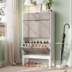 Slim 2-Door Shoe Cabinet with Flip-Down Drawers - Space-Saving Storage Organizer Holds 24 Pairs, Adjustable Shelves for Entryway, Hallway & Closet