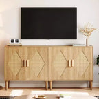 Madia/Credenza in Rattan Marrone Naturale con Ante, Stile Bohemien