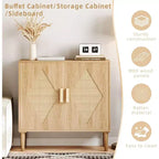 Madia/Credenza in Rattan Marrone Naturale con Ante, Stile Bohemien