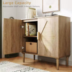 Madia/Credenza in Rattan Marrone Naturale con Ante, Stile Bohemien