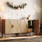 Madia/Credenza in Rattan Marrone Naturale con Ante, Stile Bohemien