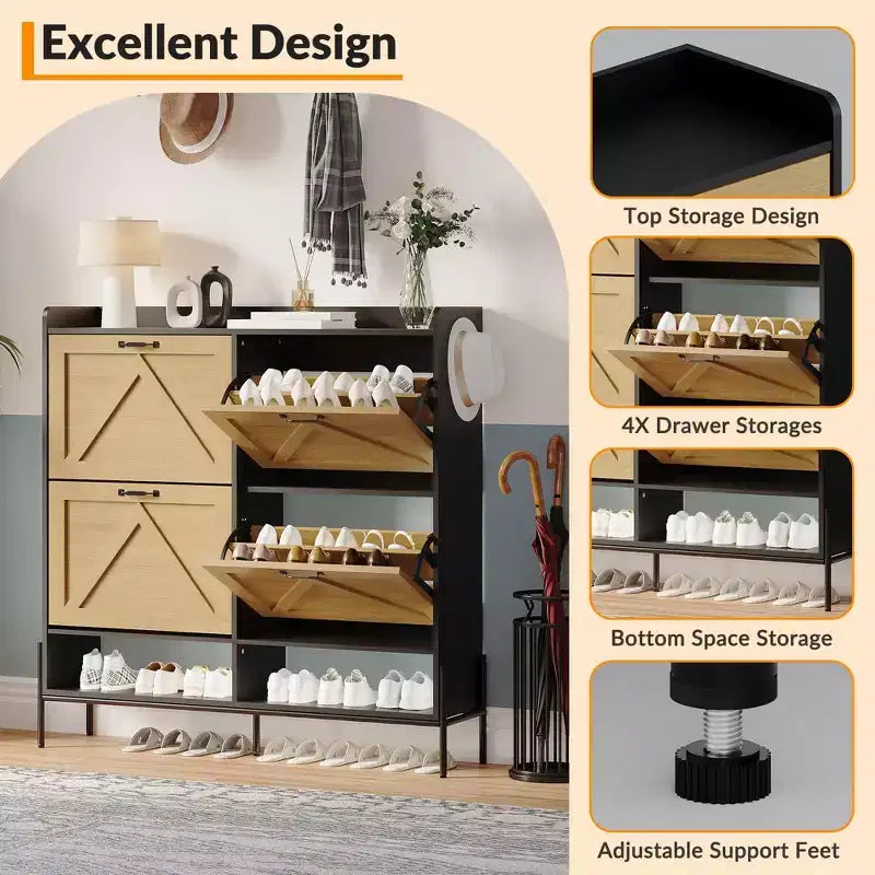 Madia/Credenza in Rattan Marrone Naturale con Ante, Stile Bohemien