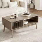 Tavolino da Caffè Rettangolare Grigio con Cassetto e Ripiano Aperto, Stile Mid-Century a 4 Gambe