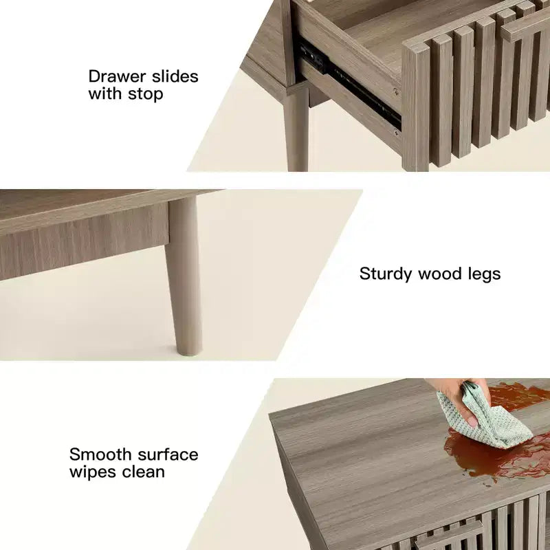 Tavolino da Caffè Rettangolare Grigio con Cassetto e Ripiano Aperto, Stile Mid-Century a 4 Gambe