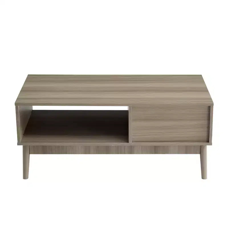 Tavolino da Caffè Rettangolare Grigio con Cassetto e Ripiano Aperto, Stile Mid-Century a 4 Gambe