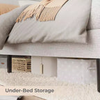 Struttura letto imbottita con piattaforma beige/grigio con LED e ricarica – Matrimoniale/Queen, 1-2 persone