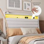 Struttura letto imbottita con piattaforma beige/grigio con LED e ricarica – Matrimoniale/Queen, 1-2 persone