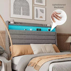 Struttura letto imbottita con piattaforma beige/grigio con LED e ricarica – Matrimoniale/Queen, 1-2 persone