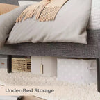 Struttura letto imbottita con piattaforma beige/grigio con LED e ricarica – Matrimoniale/Queen, 1-2 persone