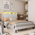 Struttura letto imbottita con piattaforma beige/grigio con LED e ricarica – Matrimoniale/Queen, 1-2 persone