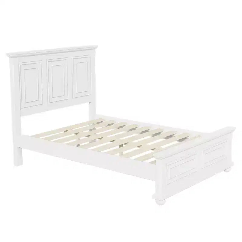 Letto tradizionale in legno di pino Marrone/Bianco con testiera alta – Queen/King, montaggio per 2 persone