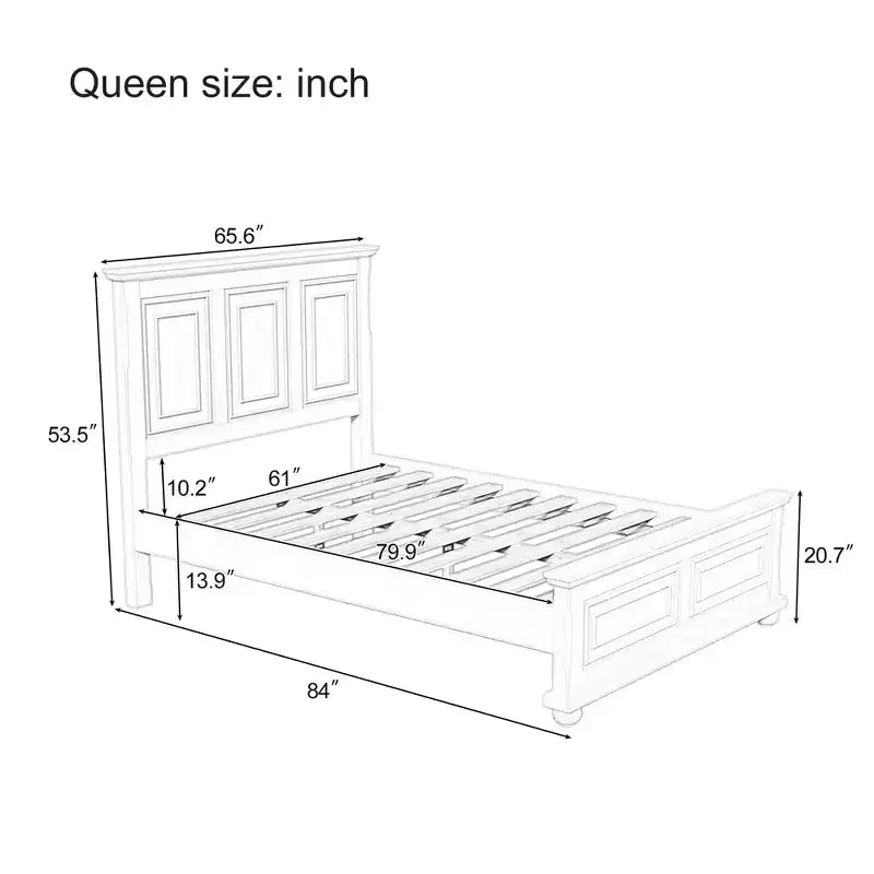 Letto tradizionale in legno di pino Marrone/Bianco con testiera alta – Queen/King, montaggio per 2 persone