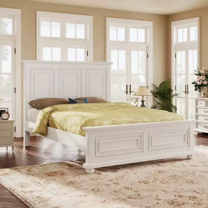 Letto tradizionale in legno di pino Marrone/Bianco con testiera alta – Queen/King, montaggio per 2 persone