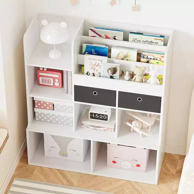 Libreria Bianca per Bambini con 2 Cassetti e 3 Ripiani in Tessuto, Monoutente