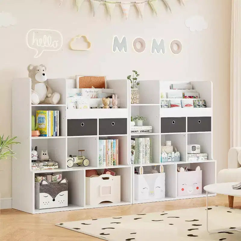 Libreria Bianca per Bambini con 2 Cassetti e 3 Ripiani in Tessuto, Monoutente