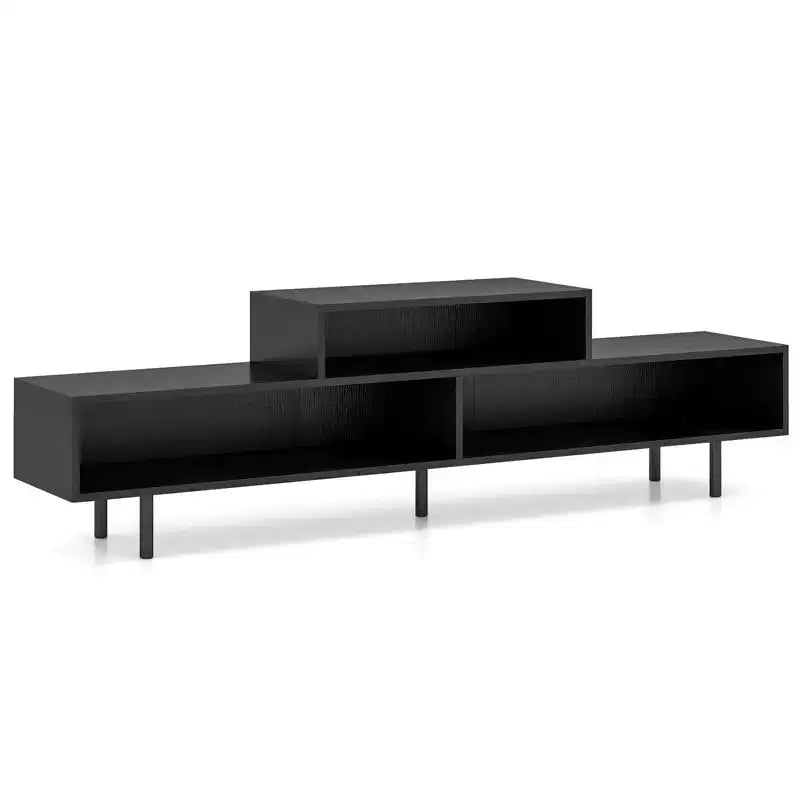 Mobile TV a 3 scomparti per TV fino a 70", Consolle aperta, Nero/Marrone rustico/Bianco