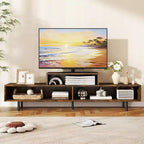 Mobile TV a 3 scomparti per TV fino a 70", Consolle aperta, Nero/Marrone rustico/Bianco