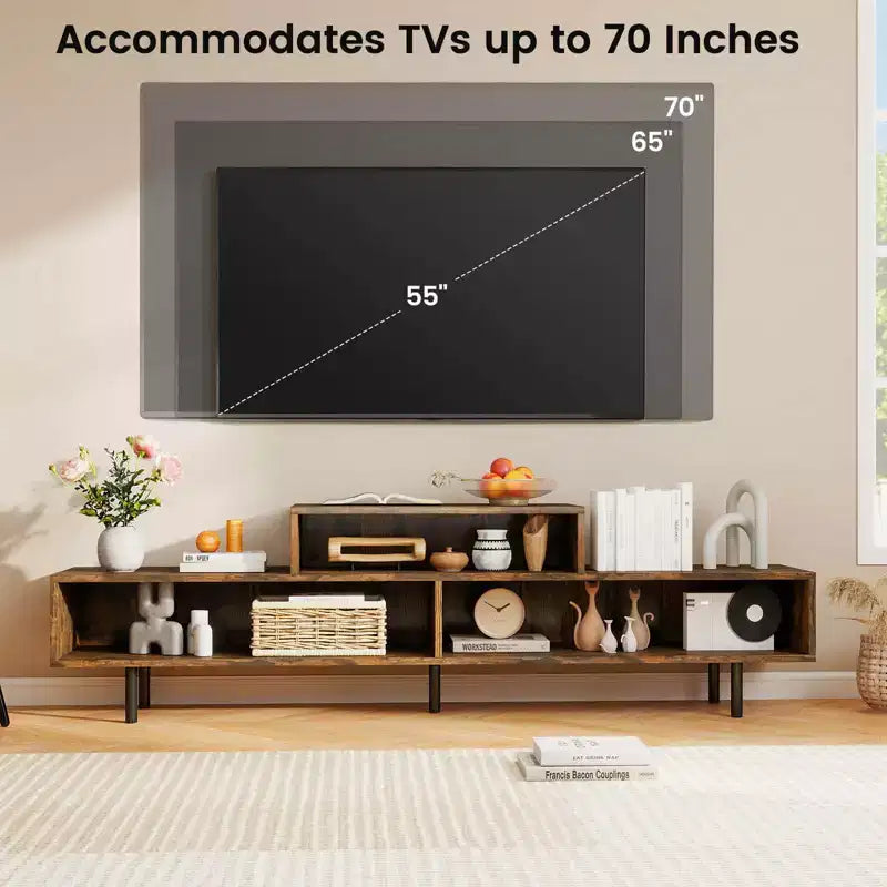 Mobile TV a 3 scomparti per TV fino a 70", Consolle aperta, Nero/Marrone rustico/Bianco