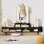 Mobile TV a 3 scomparti per TV fino a 70", Consolle aperta, Nero/Marrone rustico/Bianco