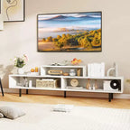 Mobile TV a 3 scomparti per TV fino a 70", Consolle aperta, Nero/Marrone rustico/Bianco
