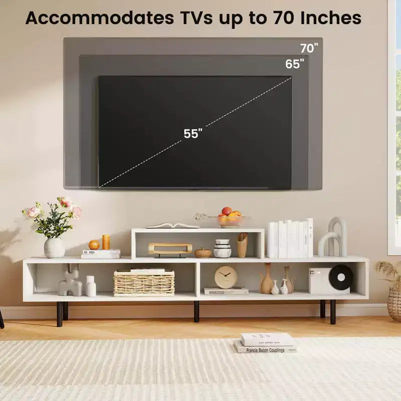 Mobile TV a 3 scomparti per TV fino a 70", Consolle aperta, Nero/Marrone rustico/Bianco