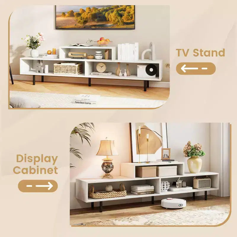 Mobile TV a 3 scomparti per TV fino a 70", Consolle aperta, Nero/Marrone rustico/Bianco