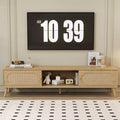Clihome Boho TV Stand for TVs up to 80'' , Modern Farmhouse Media Console, Entertainment Center with Solid Wood Legs, TV Cabinet for Living Room