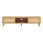 Mobile TV marrone in rattan in stile rustico per TV fino a 80", assemblaggio per 1 persona