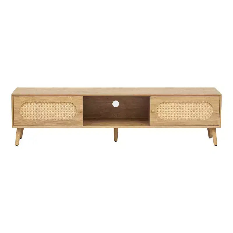 Mobile TV marrone in rattan in stile rustico per TV fino a 80", assemblaggio per 1 persona