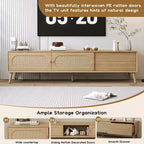Mobile TV marrone in rattan in stile rustico per TV fino a 80", assemblaggio per 1 persona