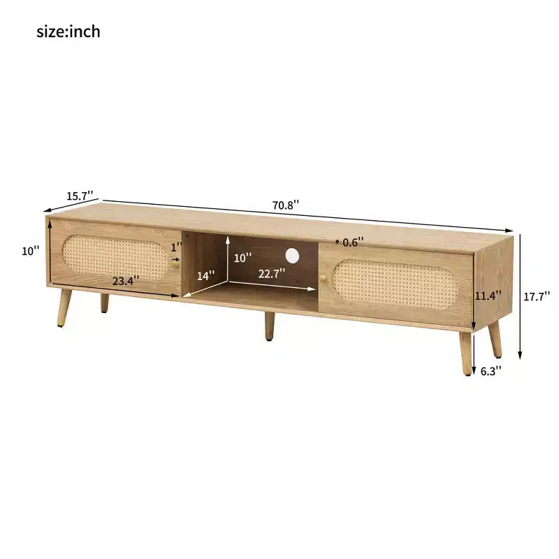 Mobile TV marrone in rattan in stile rustico per TV fino a 80", assemblaggio per 1 persona