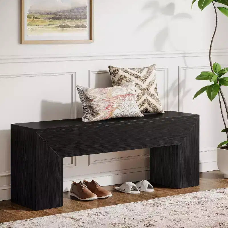 Lantine 47'' Wooden Entryway Bench, Farmhouse Entry Bench Seat, Indoor End of Bed Bench for Living Room, Bedroom, Hallway, Black