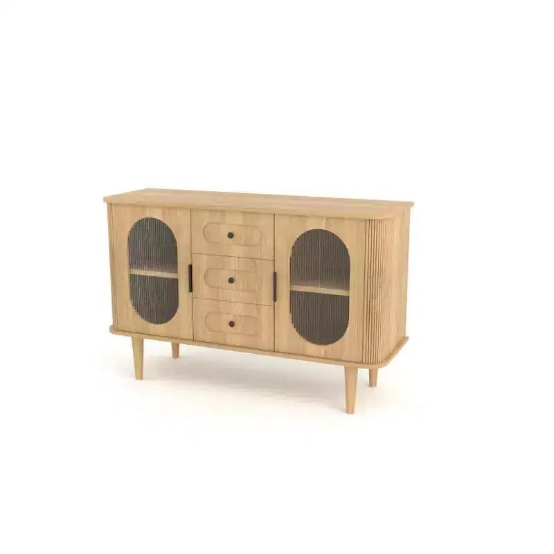 Credenza Wave a 2 ante con angoli arrotondati, Nero e Noce Scuro