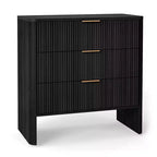 AEELLEEA Wooden Cabinet with 3 Drawers Wavy Pattern Modern Bedside Cupboard Dressing Table for Bedroom 78CM Long Black Color