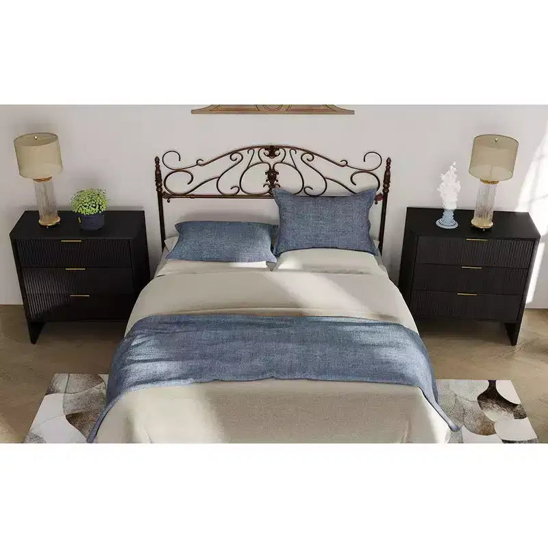 Comodino/Toeletta Nera Ondulata a 3 Cassetti