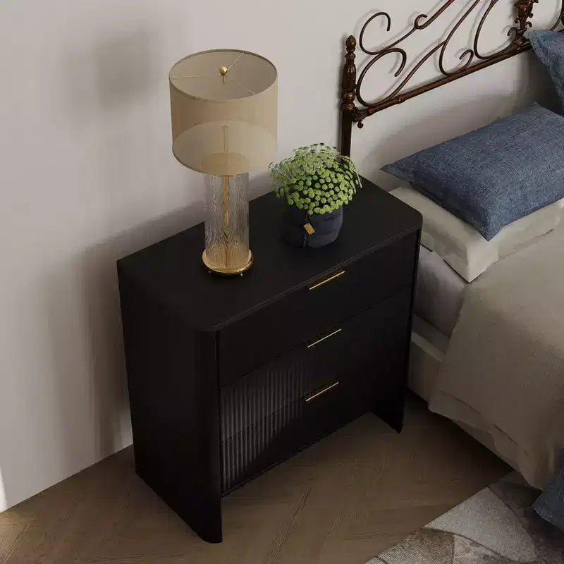 Comodino/Toeletta Nera Ondulata a 3 Cassetti