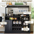 Mobiletto da caffè da fattoria nero/grigio con portabottiglie e 5 ganci – Uso individuale