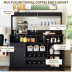 Mobiletto da caffè da fattoria nero/grigio con portabottiglie e 5 ganci – Uso individuale