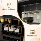 Mobiletto da caffè da fattoria nero/grigio con portabottiglie e 5 ganci – Uso individuale