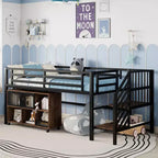 Letto a soppalco singolo in metallo bianco/nero con scale e vano contenitore, 1 persona