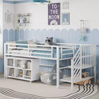 Letto a soppalco singolo in metallo bianco/nero con scale e vano contenitore, 1 persona