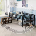 Okak Twin Size Metal Bookcase Loft Bed with Stairs & Storage Cubby,Contemporary Bed Frame for Bedroom,Kids Room