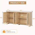 Madia a 4 ante in Rattan con Piedini in Legno, Nera / Rovere Chiaro / Bianca
