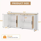 Madia a 4 ante in Rattan con Piedini in Legno, Nera / Rovere Chiaro / Bianca