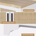 Madia a 4 ante in Rattan con Piedini in Legno, Nera / Rovere Chiaro / Bianca